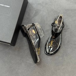 Женские кожаные сандалии Saint Laurent черные лакированные 2025