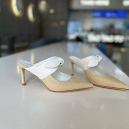Женские кожаные мюли Jimmy Choo бежевые с белым каблук 8,5 см 2025
