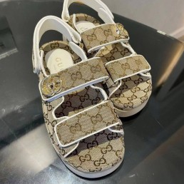 Женские текстильные сандалии Gucci GG бежевые 2025