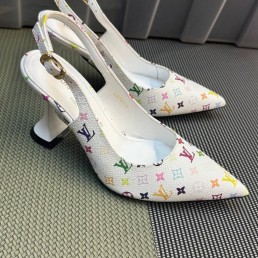 Женские кожаные туфли Louis Vuitton белые с цветными логотипами 2025