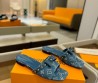 Женские текстильные шлепанцы Louis Vuitton х Murakami синие с бантом 2025