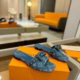 Женские текстильные шлепанцы Louis Vuitton х Murakami синие с бантом 2025