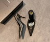 Женские кожаные туфли Saint Laurent черные каблук 9 см 2025