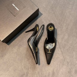 Женские кожаные туфли Saint Laurent черные каблук 9 см 2025