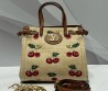 Женская текстильная сумка Valentino бежевая с вишнями 22х19х11 2025