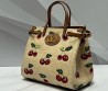 Женская текстильная сумка Valentino бежевая с вишнями 22х19х11 2025