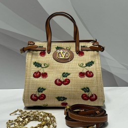 Женская текстильная сумка Valentino бежевая с вишнями 22х19х11 2025