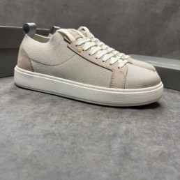Мужские текстильные кеды Santoni бежевые с кожаными элементами 2025