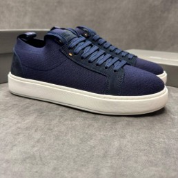 Мужские текстильные кеды Santoni синие с замшевыми элементами 2025