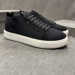 Мужские текстильные кеды Santoni черные с кожаными элементами 2025