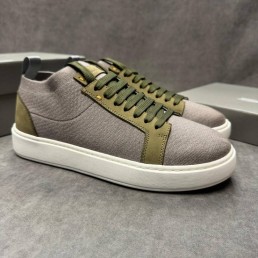 Мужские текстильные кеды Santoni серые с зелеными кожаными элементами 2025
