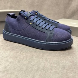 Мужские текстильные кеды Santoni синие с синей подошвой 2025