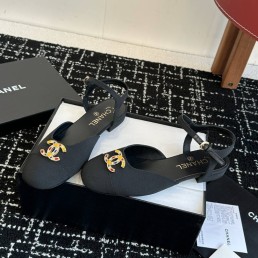 Женские текстильные босоножки Chanel Goatskin Grosgrain черные 2025