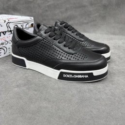 Мужские кожаные кеды Dolce & Gabbana черные с перфорацией 2025