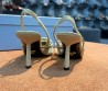 Женские комбинированные туфли Prada бежевые каблук 8 см 2025