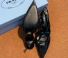 Женские комбинированные туфли Prada черные каблук 8 см 2025