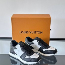 Мужские кожаные кроссовки Louis Vuitton Run Away черные с белым 2025