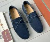 Мужские замшевые лоферы Loro Piana темно-синие с бантиками 2025