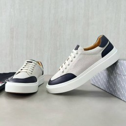 Мужские текстильные кеды Kiton бежевые с синими кожаными элементами 2025
