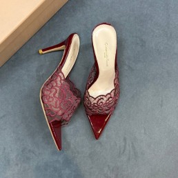 Женские текстильные мюли Gianvito Rossi бордовые с острым носком каблук 8,5 см 2025