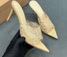 Женские текстильные мюли Gianvito Rossi бежевые с острым носком каблук 8,5 см 2025
