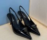 Женские кожаные туфли Prada черные каблук 8 см 2025