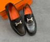 Мужские кожаные лоферы Hermes черные глянцевые 2025