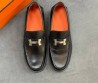 Мужские кожаные лоферы Hermes черные глянцевые 2025