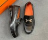Мужские кожаные лоферы Hermes черные глянцевые 2025