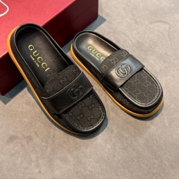 Женские комбинированные мюли Gucci черные 2025