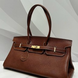 Женская кожаная сумка Hermes коричневая 40х20х19 2025