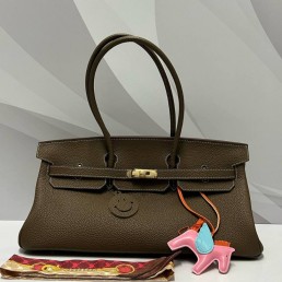Женская кожаная сумка Hermes зеленая 40х20х19 2025