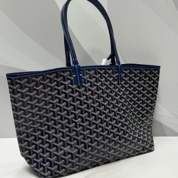 Женская кожаная сумка Goyard темно-серая с синим 35х27х16 2025