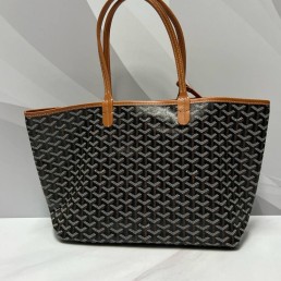 Женская кожаная сумка Goyard черная с коричневым 35х27х16 2025