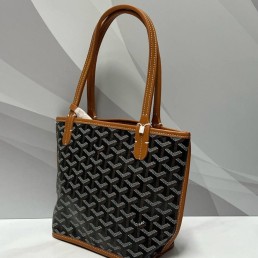 Женская кожаная сумка Goyard черная с коричневым 20х20х11 2025