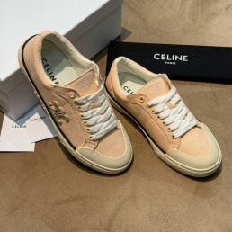 Женские текстильные кеды Celine персиковые с резиновым носом 2025