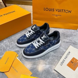 Мужские комбинированные кроссовки Louis Vuitton синие с монограммами 2025