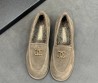 Женские замшевые лоферы Chanel серо-коричневые с мехом 2025