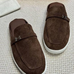 Мужские замшевые мюли Hermes Likely коричневые 2025
