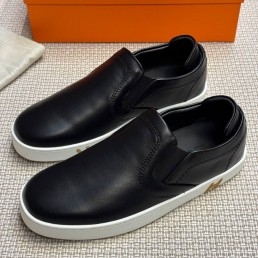 Мужские кожаные слипоны Hermes Lucky черные 2025