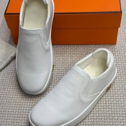 Мужские кожаные слипоны Hermes Lucky белые 2025