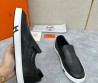 Мужские кожаные слипоны Hermes Lucky черные с белой подошвой 2025