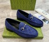 Мужские замшевые лоферы Gucci синие с логотипами 2025
