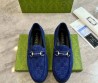 Мужские замшевые лоферы Gucci синие с логотипами 2025