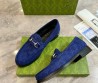Мужские замшевые лоферы Gucci синие с логотипами 2025