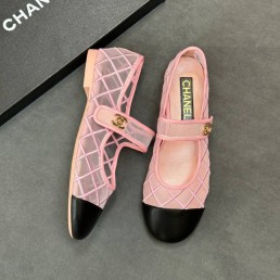 Женские сетчатые балетки Chanel розовые с черным кожаным носом 2025