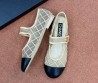Женские сетчатые балетки Chanel бежевые с черным кожаным носом 2025