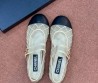 Женские сетчатые балетки Chanel бежевые с черным кожаным носом 2025
