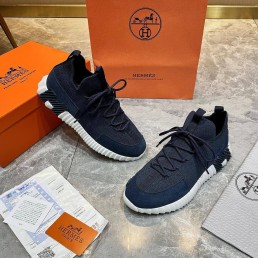 Мужские текстильные кроссовки Hermes синие с замшевыми элементами 2025