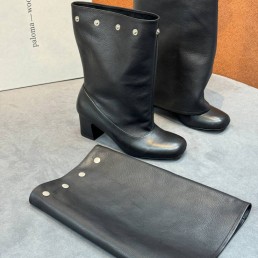 Женские кожаные сапоги Paloma Wool черные со съемной накладкой на голенище каблук 5 см 2025